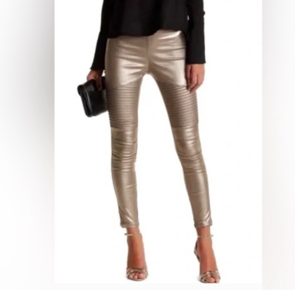S // Oober Swank NWT Rose Gold Metallic Moto Leggings